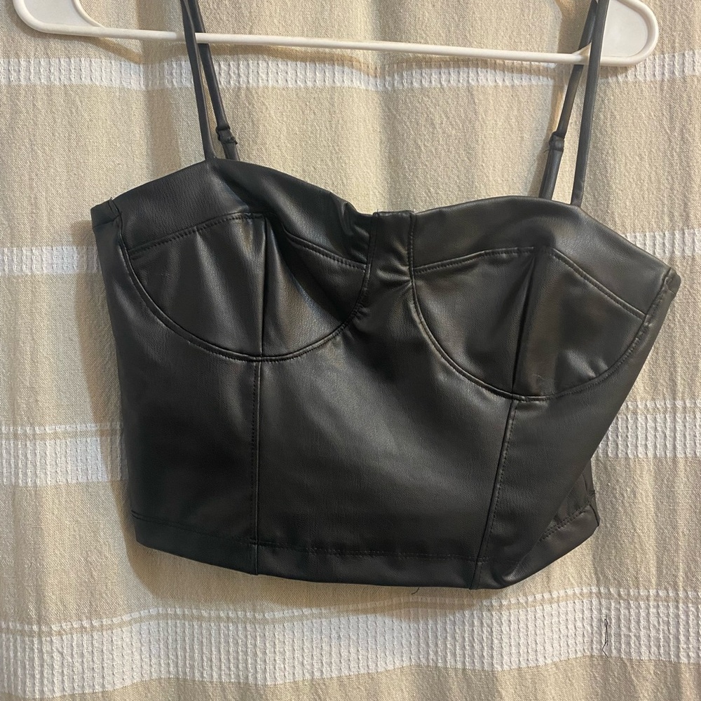 Black Faux Leather Bustier Top